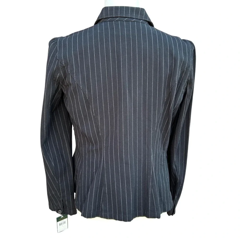 Lauren Jeans Co Ralph Lauren Blazer Womens L Black Pinstripe Denim Jacket Preppy
